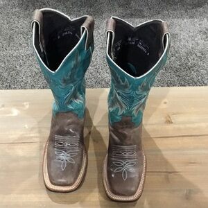 Justin Boots Teal and Brown Western Cowboy Boots